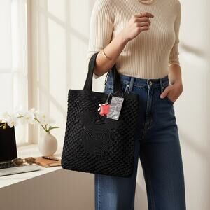 Disney Boxlunch Crochet Mickey Mouse Tote Bag NWT Sz M Black Disneyana Rare